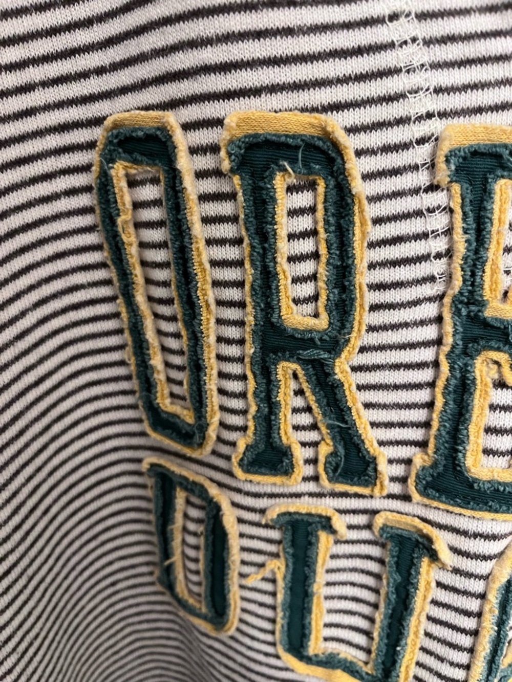 Women's Blue 84 Cream/Gray Oregon Ducks Striped Raglan Pullover Hoodie - Picture 6 of 7